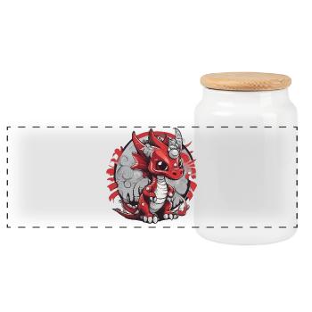 Red Dragon Caricature Print - Panoramic Cookie Jar with Wooden Lid - white - Front
