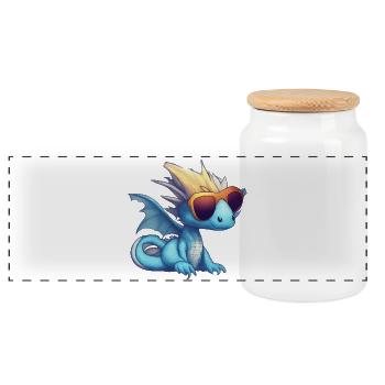 Kleiner Blauer Drachen mit Sonnenbrille - Panorama Keksdose mit Holzdeckel - Weiß - Vorne