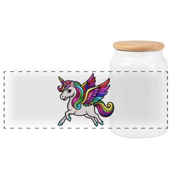 Colorful Winged Unicorn - Panoramic Cookie Jar with Wooden Lid - white - Front
