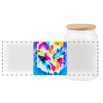 Explosion of colour in watercolour - Panoramic Cookie Jar with Wooden Lid - white - Front