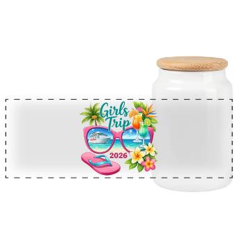 Girls Trip 2026 Cruise Vacation - Panoramic Cookie Jar with Wooden Lid - white - Front