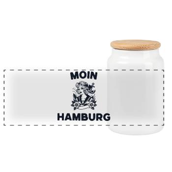 Moin Hamburg Vintage  - Panorama Keksdose mit Holzdeckel - Weiß - Vorne