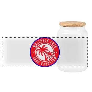 Mallorca 2026 Palm Trees - Panoramic Cookie Jar with Wooden Lid - white - Front