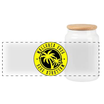 Mallorca 2026 Palm Trees - Panoramic Cookie Jar with Wooden Lid - white - Front
