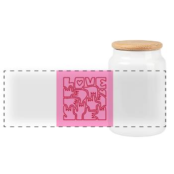 LIEBE – Gebärdensprache Ich liebe dich, Rose Rouge - Panorama Keksdose mit Holzdeckel - Weiß - Vorne