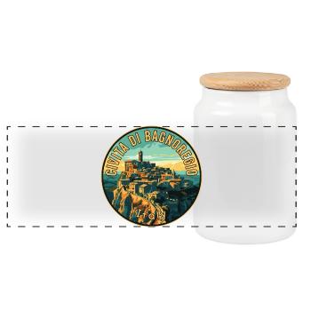 Discover sights of Civita di Bagnoregio in Italy - Panoramic Cookie Jar with Wooden Lid - white - Front