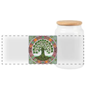 Vitrail circulaire de l’Arbre de Vie - Boîte à biscuits avec couvercle en bois - blanc - Devant