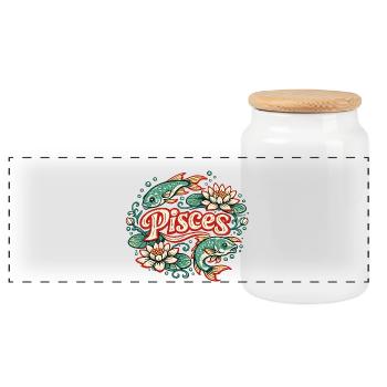 Tatouage vintage de poisson lotus en Poissons - Boîte à biscuits avec couvercle en bois - blanc - Devant