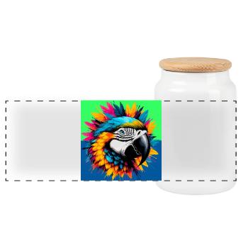 parrot - Panoramic Cookie Jar with Wooden Lid - white - Front