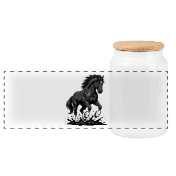 Black Horse Gallop Wild Equestrian Stallion - Panoramic Cookie Jar with Wooden Lid - white - Front