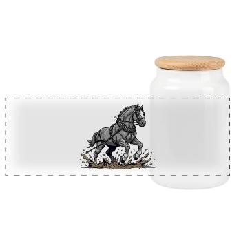 Cheval de Trait Harnaché Travail Équestre Vintage - Boîte à biscuits avec couvercle en bois - blanc - Devant