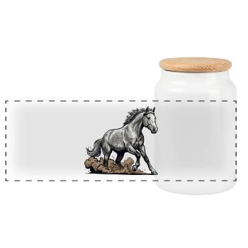 Cheval Gris Pommelé Galop Rodéo Équestre - Boîte à biscuits avec couvercle en bois - blanc - Devant