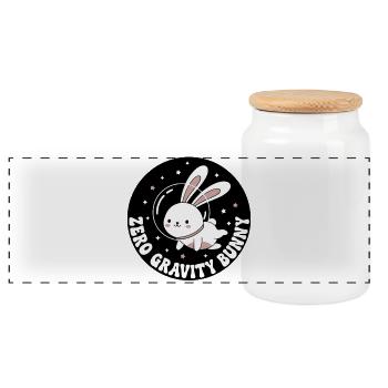 Schwerelosigkeits-Hase - Panorama Keksdose mit Holzdeckel - Weiß - Vorne