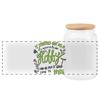 Gardening hobby with passion - hand-drawn - Panoramic Cookie Jar with Wooden Lid - white - Front