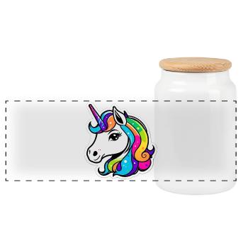 Bright Rainbow Unicorn - Panoramic Cookie Jar with Wooden Lid - white - Front
