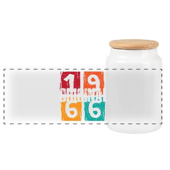 Original 1966 - Panoramic Cookie Jar with Wooden Lid - white - Front