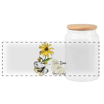 Tournesol et Papillon - Boîte à biscuits avec couvercle en bois - blanc - Devant