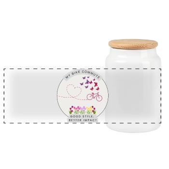 Bicycle Commuter Shirt Floral Butterfly Bicycle - Panoramic Cookie Jar with Wooden Lid - white - Front