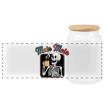 Moin Moin Skeleton Coffee - Panoramic Cookie Jar with Wooden Lid - white - Front