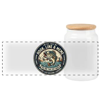 Line & Hook Legends Patch, lustiges Angeln - Panorama Keksdose mit Holzdeckel - Weiß - Vorne
