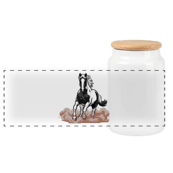 Horse Pie Gallop Face Dust Equestrian - Panoramic Cookie Jar with Wooden Lid - white - Front