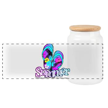 Summer Flip Flop - Panoramic Cookie Jar with Wooden Lid - white - Front