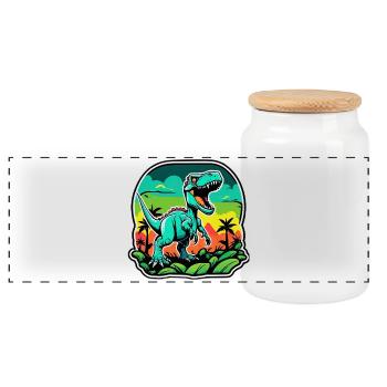 Neon Tropical T-Rex - Panorama Keksdose mit Holzdeckel - Weiß - Vorne