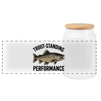 Forellen Angeln Spruch Trout-standing Performance - Panorama Keksdose mit Holzdeckel - Weiß - Vorne