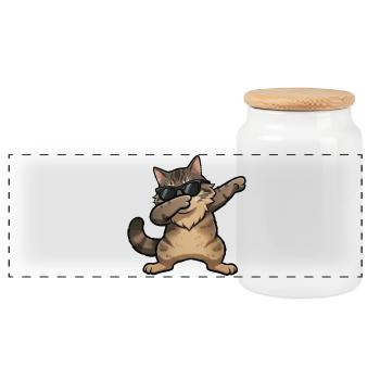 Dabbing Norwegian Forest Cat - Panoramic Cookie Jar with Wooden Lid - white - Front