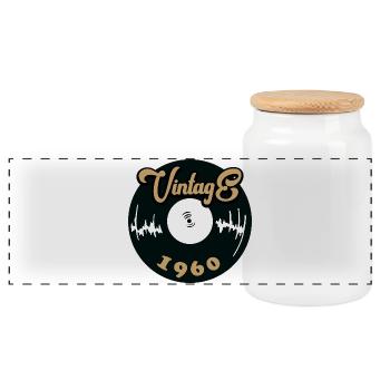 Cadeau d’anniversaire vintage des années 1960 - Boîte à biscuits avec couvercle en bois - blanc - Devant
