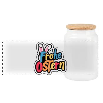 Frohe Ostern Hase - Panorama Keksdose mit Holzdeckel - Weiß - Vorne