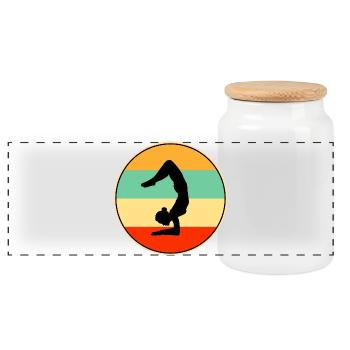 Retro Gymnast Silhouette Sunset Graphic - Panoramic Cookie Jar with Wooden Lid - white - Front