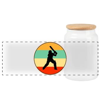 Joueur de cricket Silhouette rétro vintage au coucher de soleil - Boîte à biscuits avec couvercle en bois - blanc - Devant
