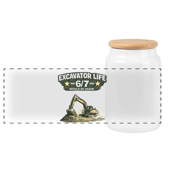 Excavator Life 6/7 Excavator Driver - Panoramic Cookie Jar with Wooden Lid - white - Front