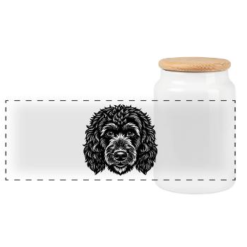 Goldendoodle-Hundekopf - Panorama Keksdose mit Holzdeckel - Weiß - Vorne