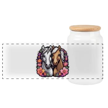 Cavalerie florale duo - Boîte à biscuits avec couvercle en bois - blanc - Devant