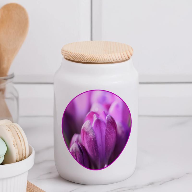 Crocus Crocus Fleurs violettes Crocus Bourgeon de crocus Boîte à biscuits avec couvercle en bois