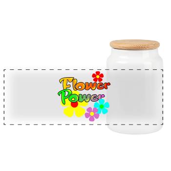 flower power - Panoramic Cookie Jar with Wooden Lid - white - Front