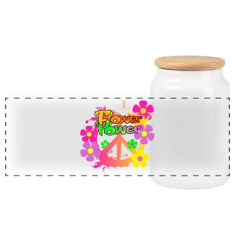 Flower Power Frieden Peacezeichen - Panorama Keksdose mit Holzdeckel - Weiß - Vorne