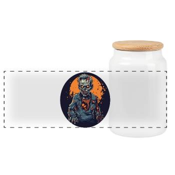 Halloween - Zombie - Horror - Witch - Panoramic Cookie Jar with Wooden Lid - white - Front