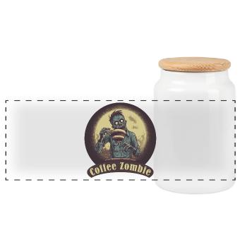Kaffeemonster  - Koffein Zombie - Morgenmuffel - Panorama Keksdose mit Holzdeckel - Weiß - Vorne