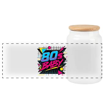 80s Baby Neon Retro - Panoramic Cookie Jar with Wooden Lid - white - Front