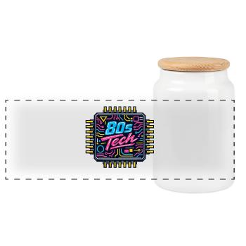 80s Tech Neon Chip - Panoramic Cookie Jar with Wooden Lid - white - Front