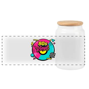 80s Vinyl Neon Revival - Panoramic Cookie Jar with Wooden Lid - white - Front