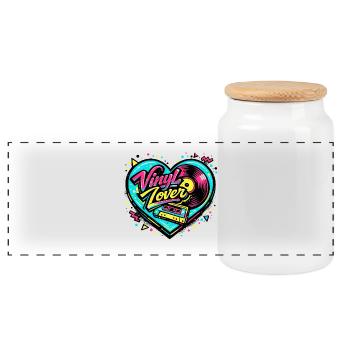 Vinyl Heart Neon - Panoramic Cookie Jar with Wooden Lid - white - Front