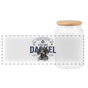Dachshund lover - Panoramic Cookie Jar with Wooden Lid - white - Front