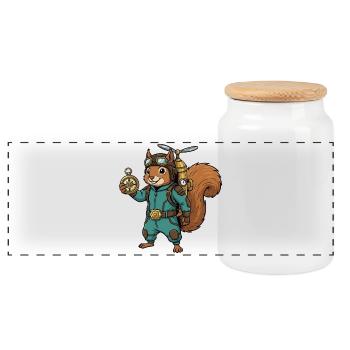 Squirrel Steampunk Aviator Jetpack-Kompass - Panorama Keksdose mit Holzdeckel - Weiß - Vorne