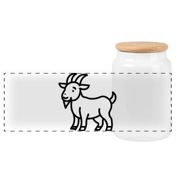 goat - Panoramic Cookie Jar with Wooden Lid - white - Front
