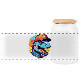 Dinosaurier-Regenbogenkappe - Panorama Keksdose mit Holzdeckel - Weiß - Vorne