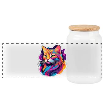 Regenbogen-Helle Katze - Panorama Keksdose mit Holzdeckel - Weiß - Vorne